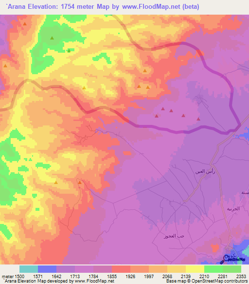 `Arana,Syria Elevation Map