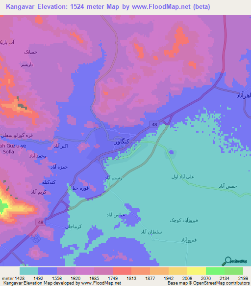 Kangavar,Iran Elevation Map