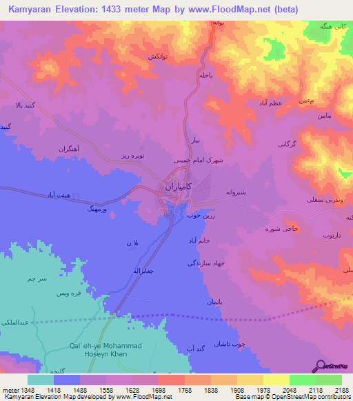 Kamyaran,Iran Elevation Map