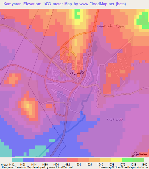 Kamyaran,Iran Elevation Map