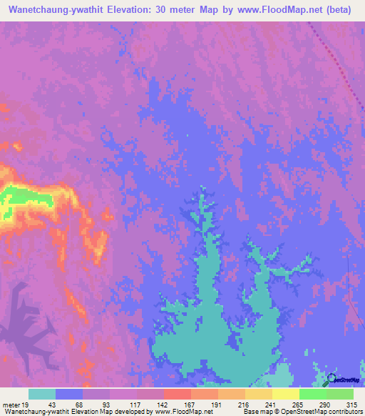 Wanetchaung-ywathit,Myanmar Elevation Map