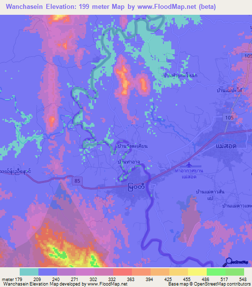 Wanchasein,Myanmar Elevation Map