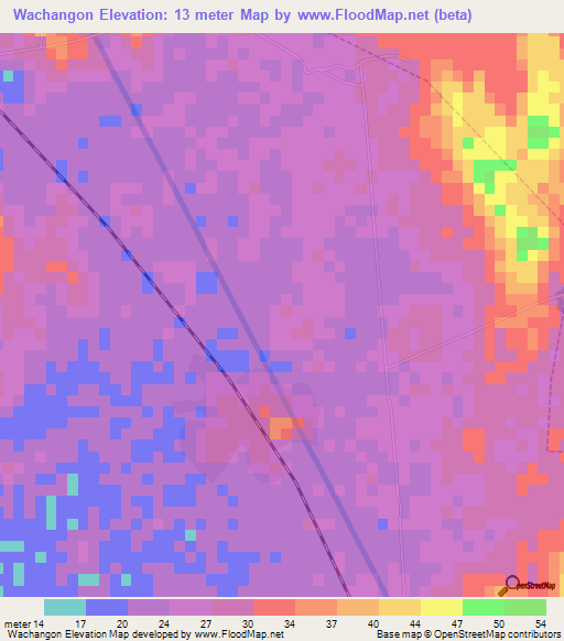 Wachangon,Myanmar Elevation Map