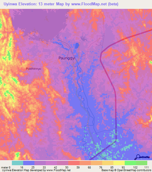 Uyinwa,Myanmar Elevation Map