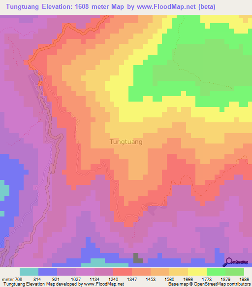 Tungtuang,Myanmar Elevation Map