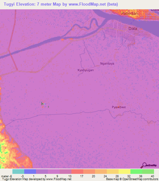 Tugyi,Myanmar Elevation Map