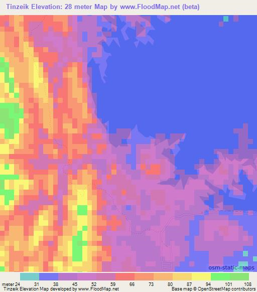 Tinzeik,Myanmar Elevation Map