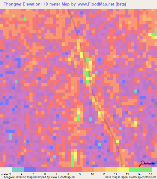 Thongwa,Myanmar Elevation Map