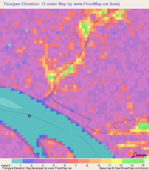 Thongwa,Myanmar Elevation Map