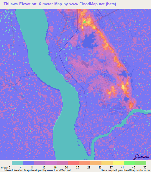 Thilawa,Myanmar Elevation Map