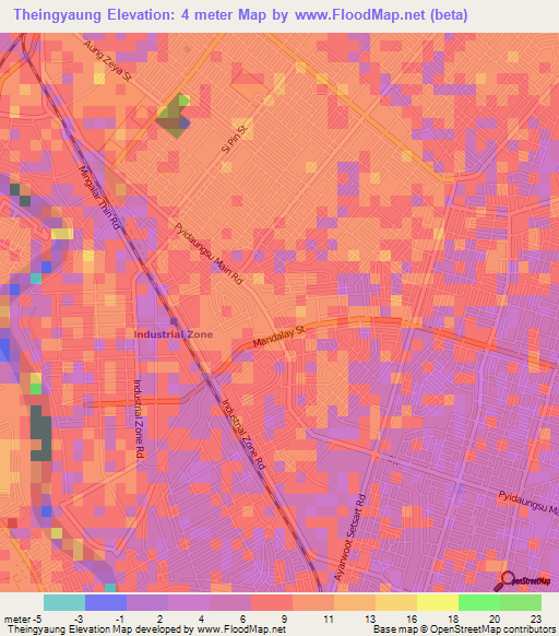 Theingyaung,Myanmar Elevation Map