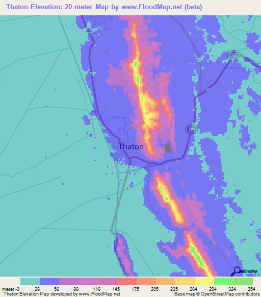 Thaton,Myanmar Elevation Map