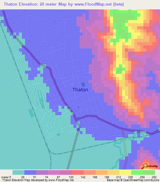 Thaton,Myanmar Elevation Map