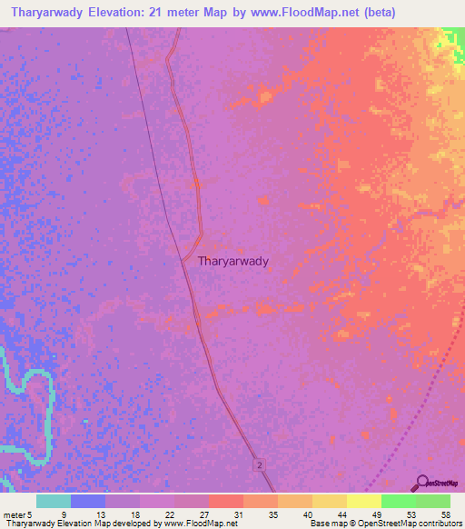 Tharyarwady,Myanmar Elevation Map