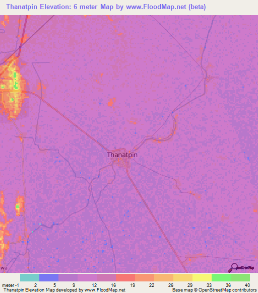 Thanatpin,Myanmar Elevation Map