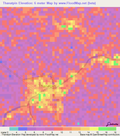 Thanatpin,Myanmar Elevation Map