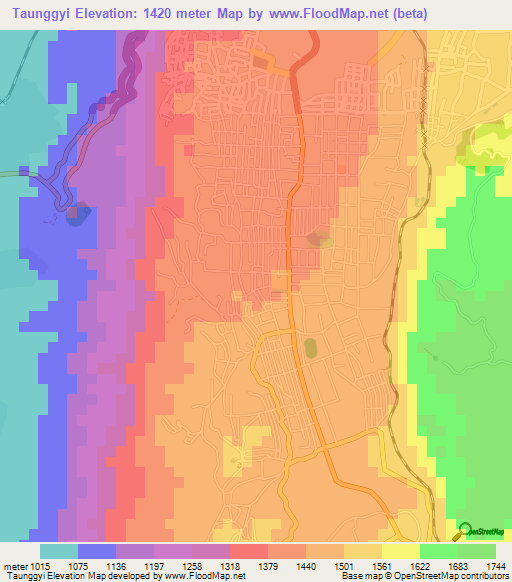 Taunggyi,Myanmar Elevation Map