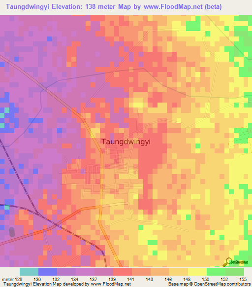 Taungdwingyi,Myanmar Elevation Map
