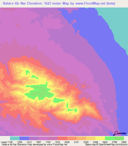 Kalat-e Ab Nar,Iran Elevation Map