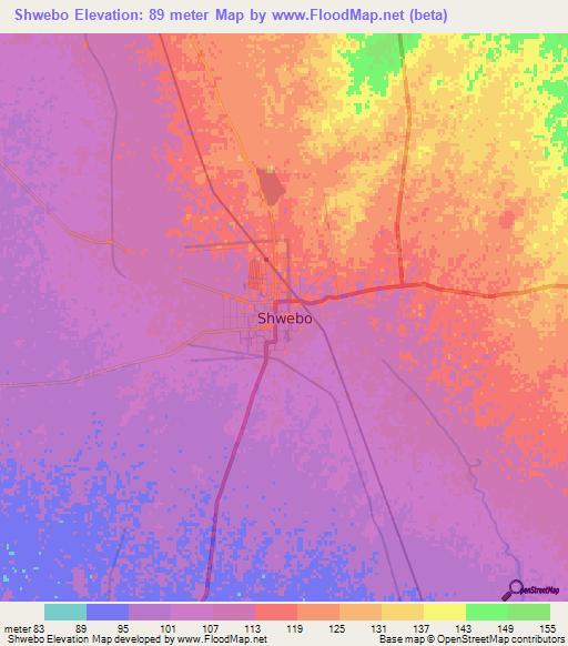 Shwebo,Myanmar Elevation Map
