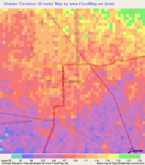 Shwebo,Myanmar Elevation Map