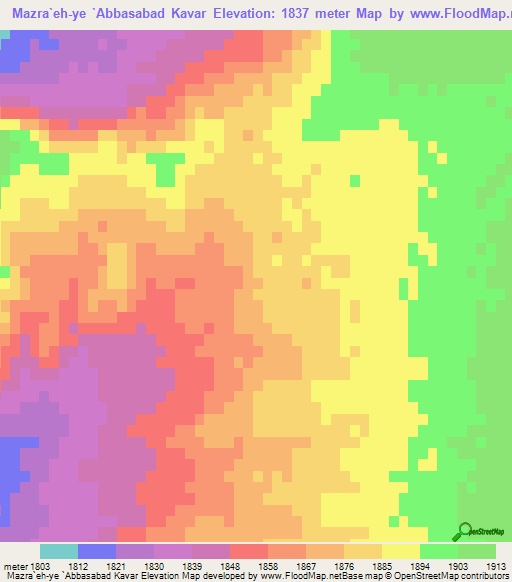 Mazra`eh-ye `Abbasabad Kavar,Iran Elevation Map