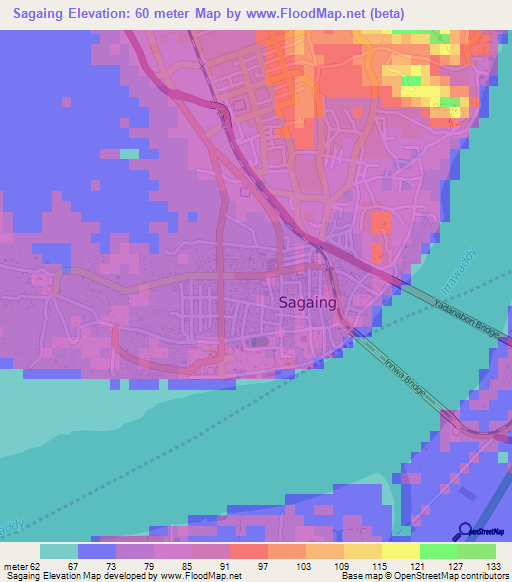 Sagaing,Myanmar Elevation Map