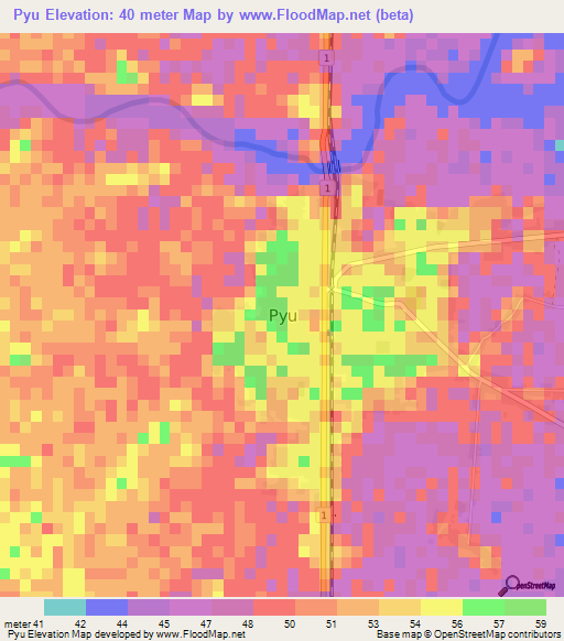 Pyu,Myanmar Elevation Map