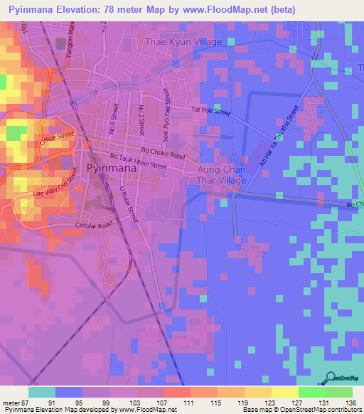 Pyinmana,Myanmar Elevation Map