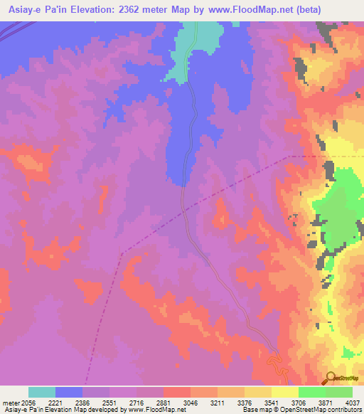 Asiay-e Pa'in,Iran Elevation Map