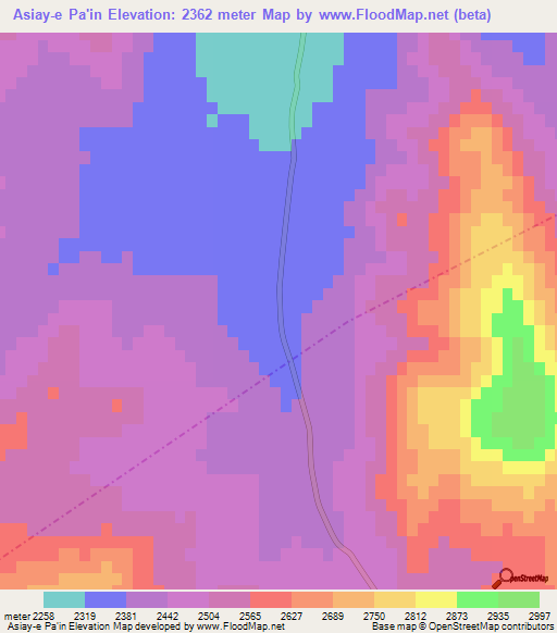 Asiay-e Pa'in,Iran Elevation Map