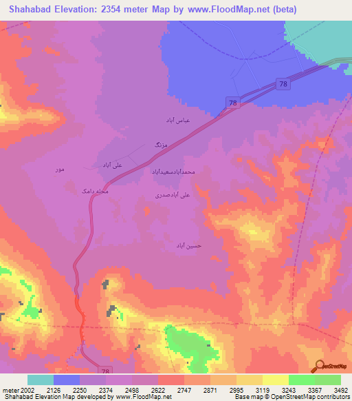 Shahabad,Iran Elevation Map