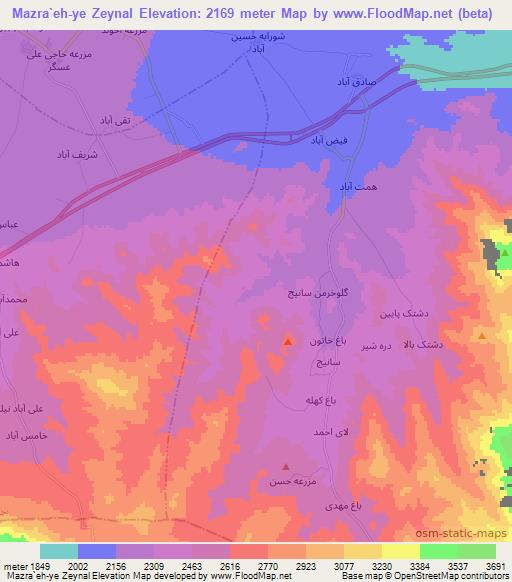 Mazra`eh-ye Zeynal,Iran Elevation Map