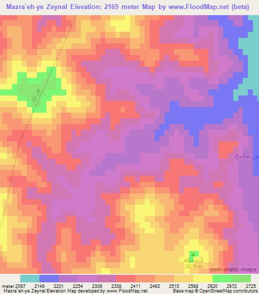 Mazra`eh-ye Zeynal,Iran Elevation Map