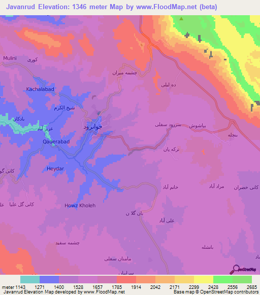 Javanrud,Iran Elevation Map