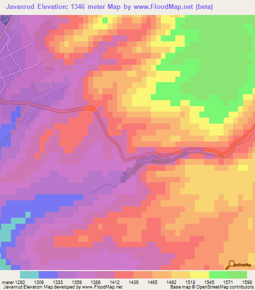 Javanrud,Iran Elevation Map