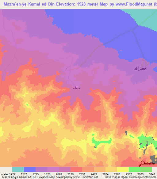 Mazra`eh-ye Kamal ed Din,Iran Elevation Map