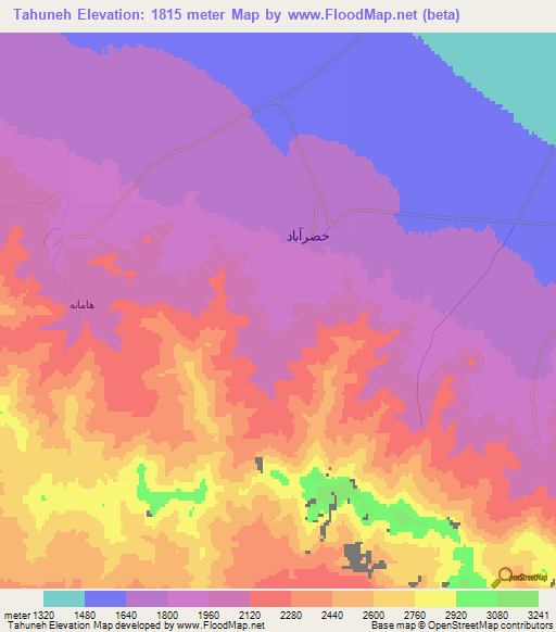 Tahuneh,Iran Elevation Map