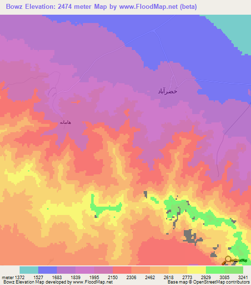 Bowz,Iran Elevation Map
