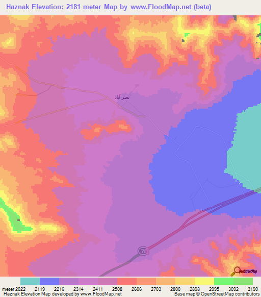 Haznak,Iran Elevation Map