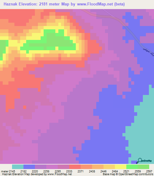 Haznak,Iran Elevation Map