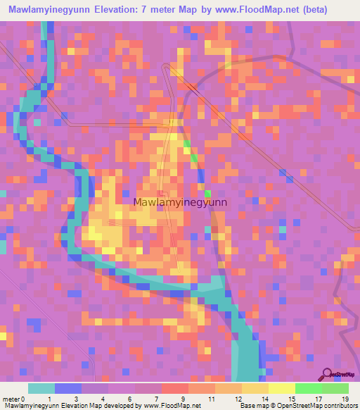 Mawlamyinegyunn,Myanmar Elevation Map
