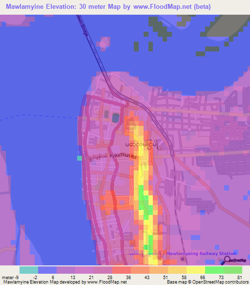 Mawlamyine,Myanmar Elevation Map