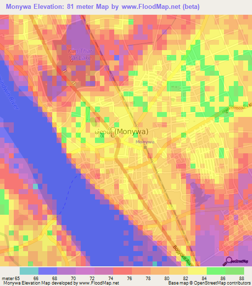 Monywa,Myanmar Elevation Map