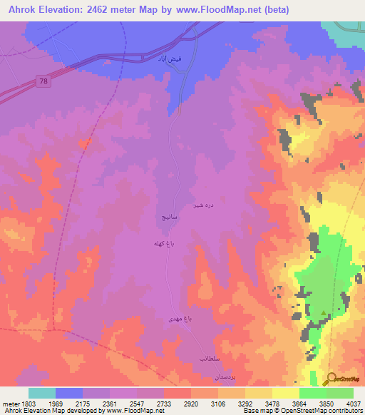 Ahrok,Iran Elevation Map