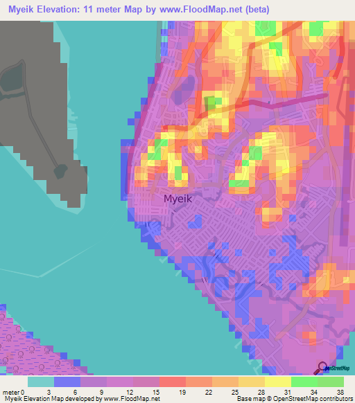 Myeik,Myanmar Elevation Map