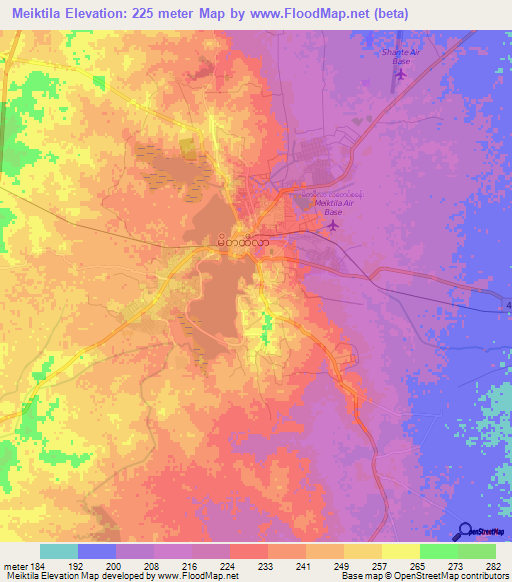 Meiktila,Myanmar Elevation Map
