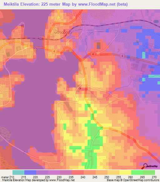 Meiktila,Myanmar Elevation Map