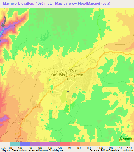 Maymyo,Myanmar Elevation Map