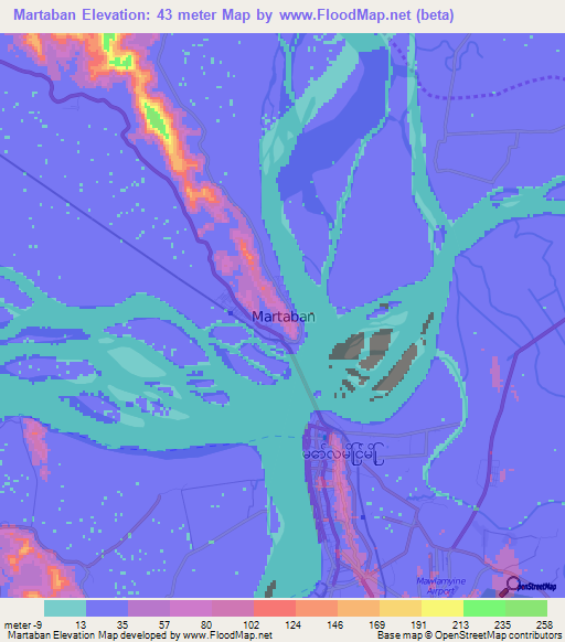 Martaban,Myanmar Elevation Map